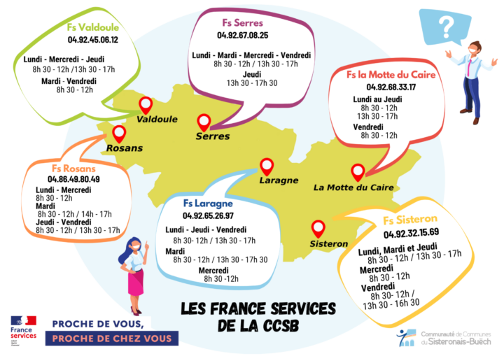 Horaires et contact des espaces France Service de la communauté de communes du Sisteronais Buëch